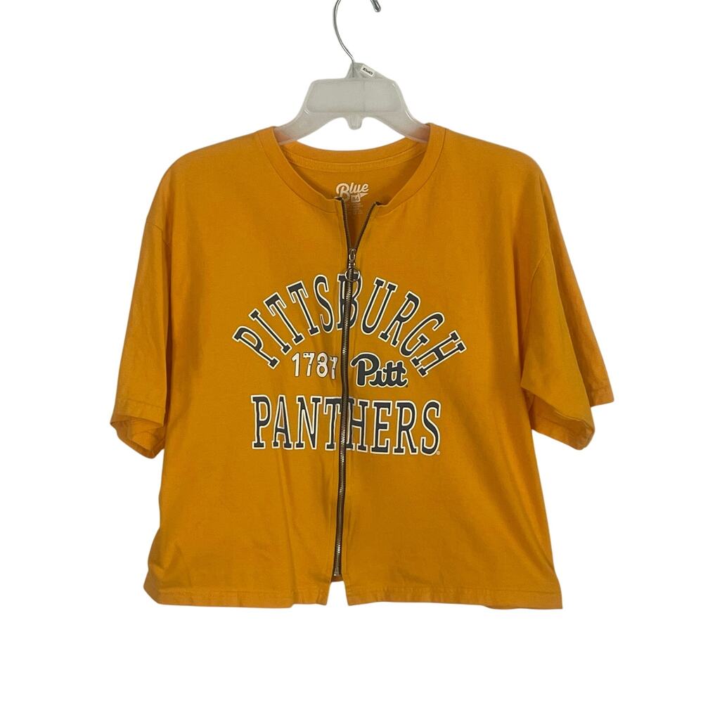 Blue 84 Womens Pittsburgh Panthers Collegiate Cropped Full Zip Cotton Tee Size L